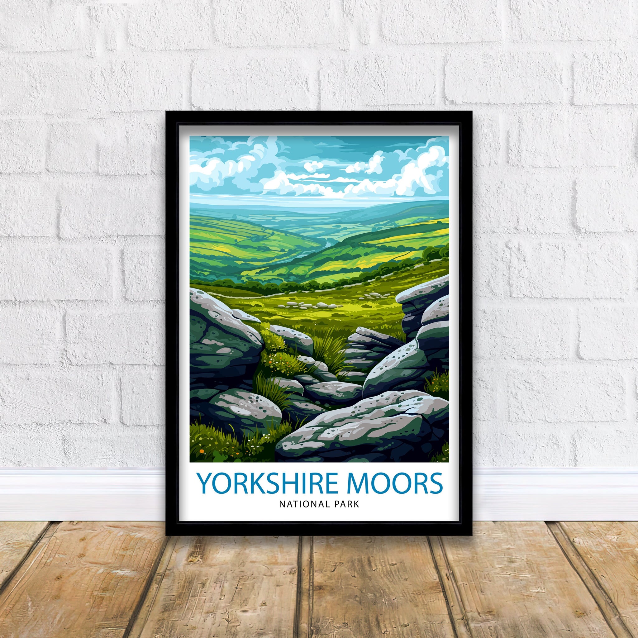 Yorkshire Moors Print English Countryside Art Heather Fields Poster British Moorland Wall Decor Wild Landscape Illustration Rural England