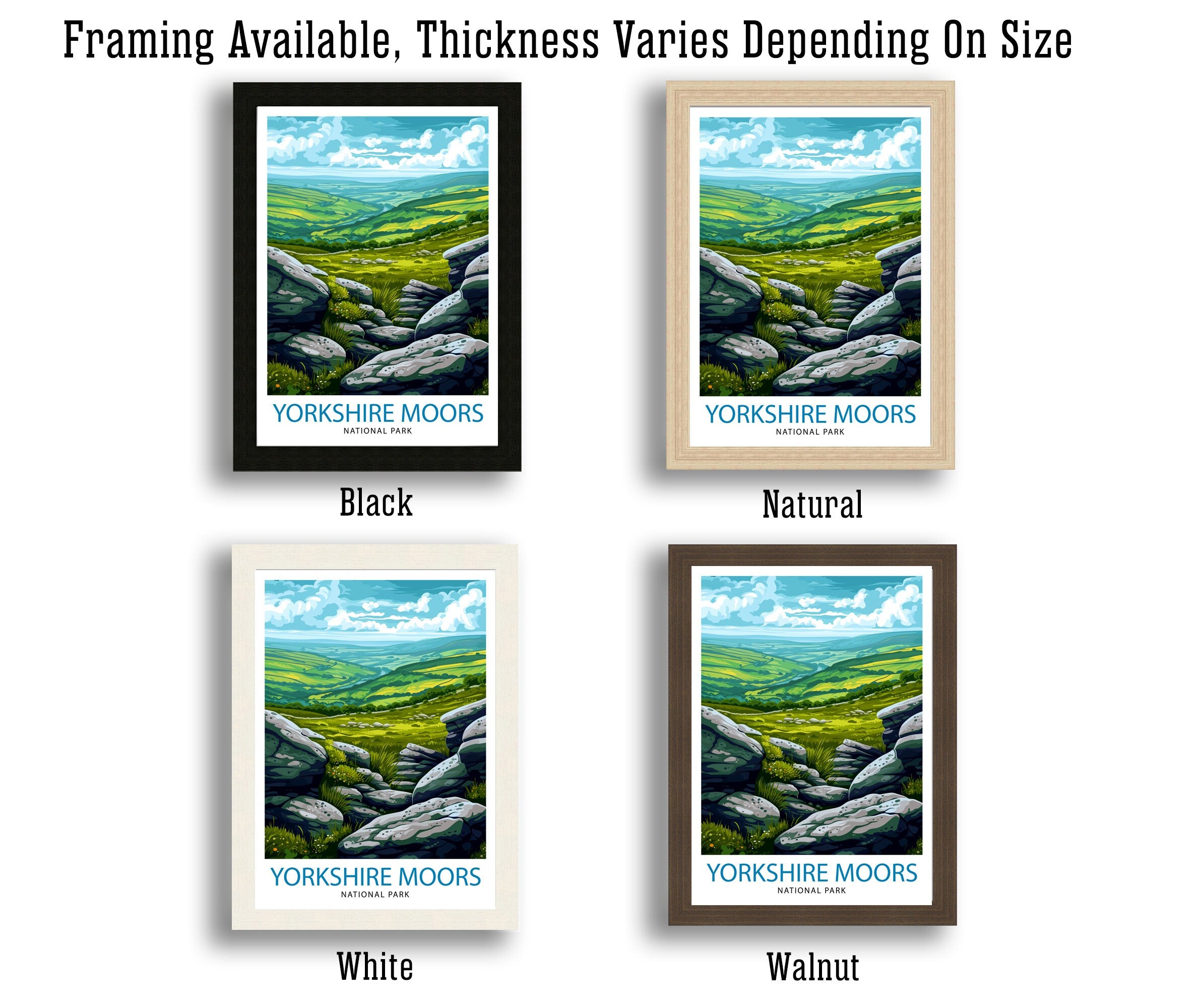 Yorkshire Moors Print English Countryside Art Heather Fields Poster British Moorland Wall Decor Wild Landscape Illustration Rural England