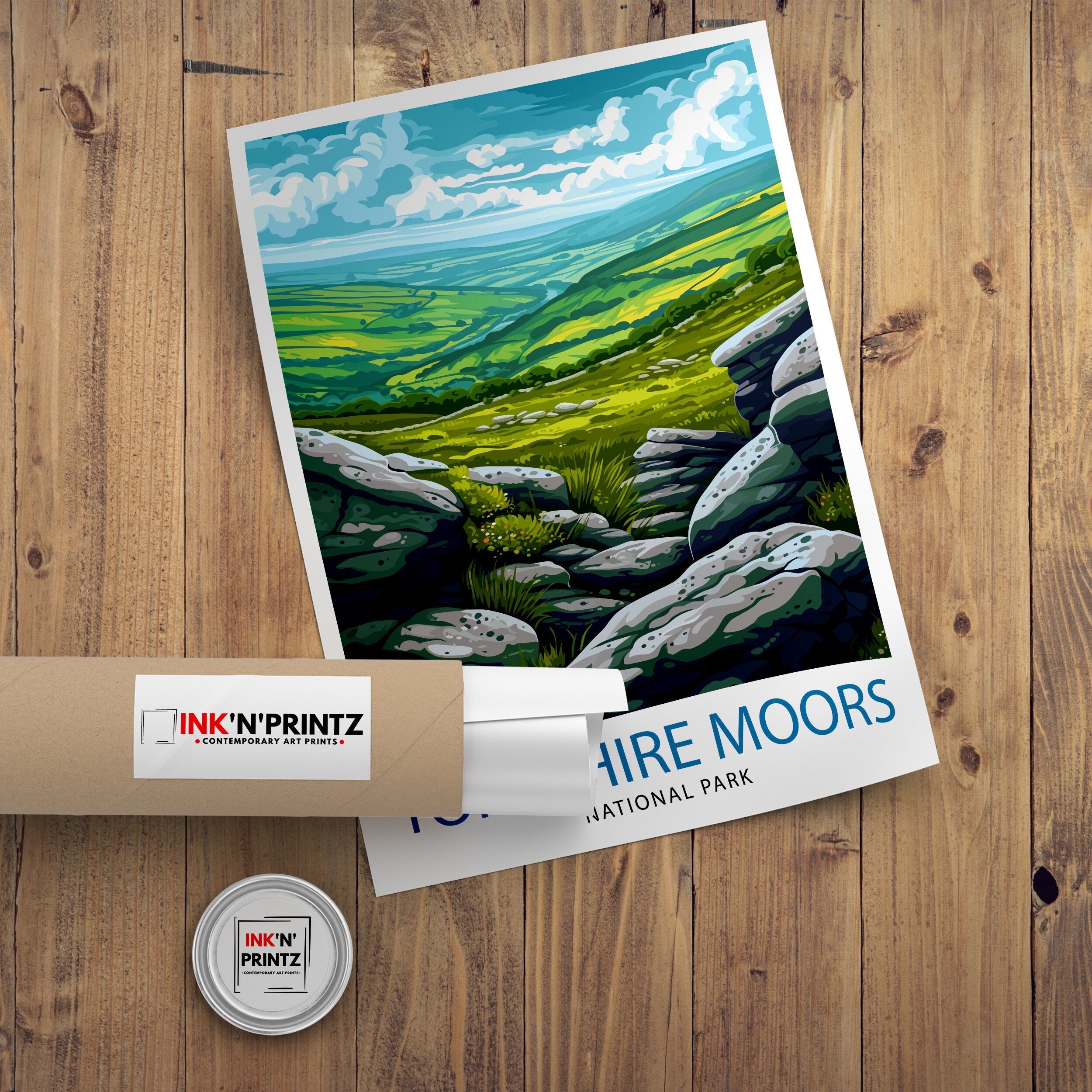 Yorkshire Moors Print English Countryside Art Heather Fields Poster British Moorland Wall Decor Wild Landscape Illustration Rural England