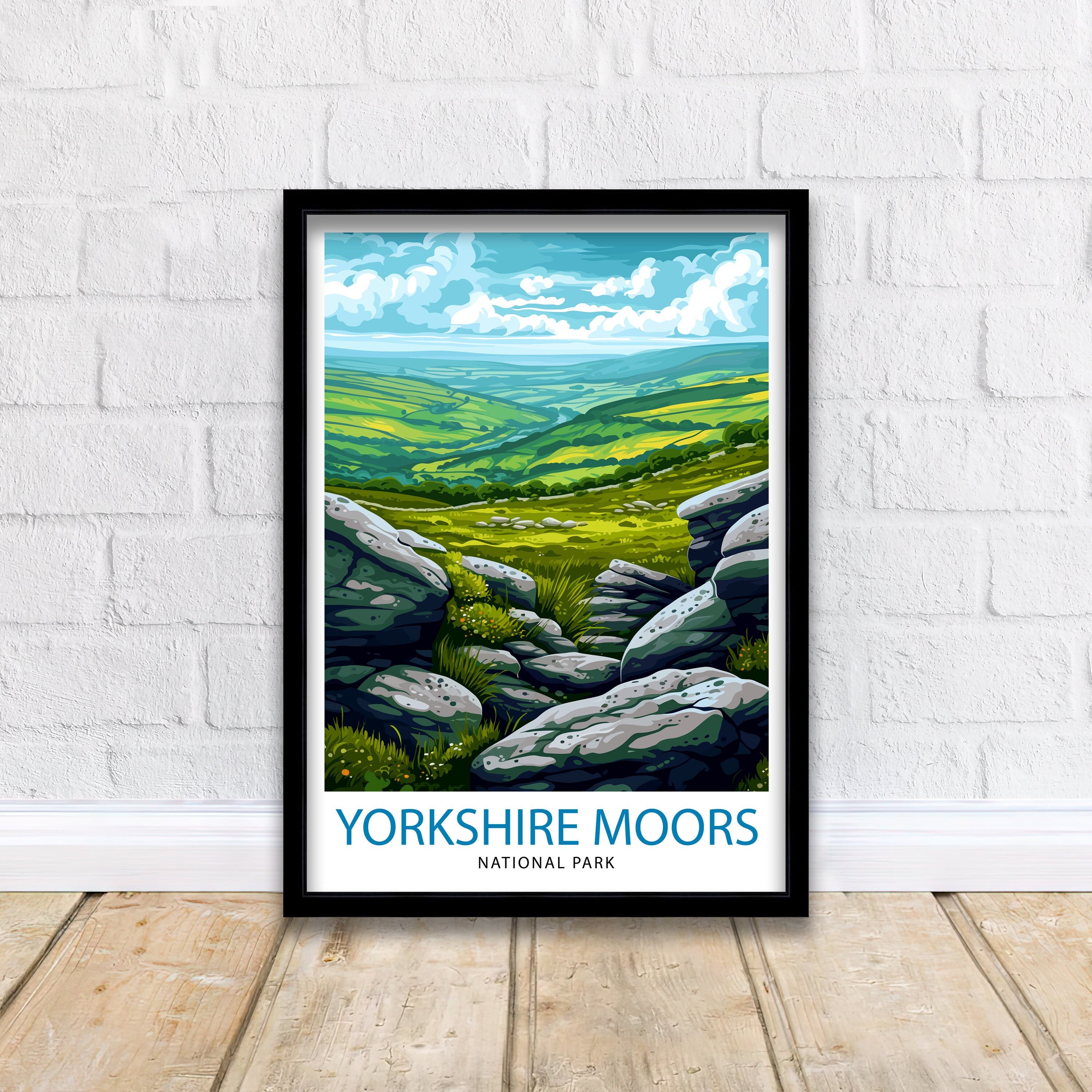 Yorkshire Moors Print English Countryside Art Heather Fields Poster British Moorland Wall Decor Wild Landscape Illustration Rural England