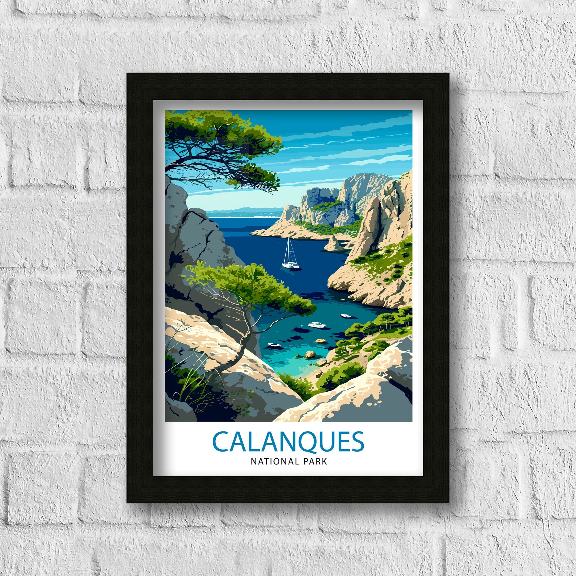 Calanques National Park Print French Riviera Art Mediterranean Coast Poster Provence Landscape Wall Decor France Nature Illustration