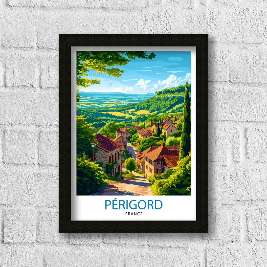 Perigord Noir France Poster Dordogne Valley Art Medieval Village Poster French Countryside