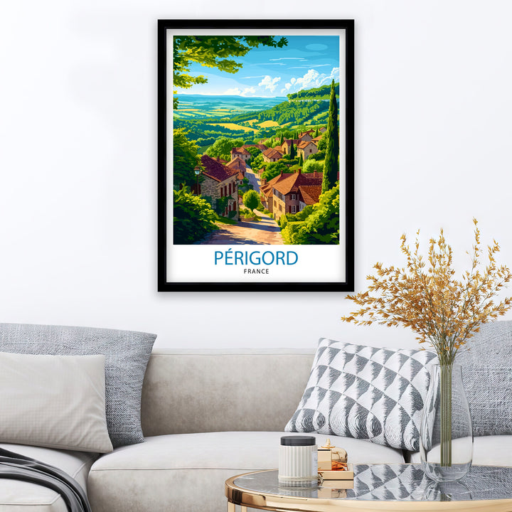 Perigord Noir France Poster Dordogne Valley Art Medieval Village Poster French Countryside