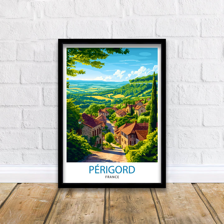 Perigord Noir France Poster Dordogne Valley Art Medieval Village Poster French Countryside