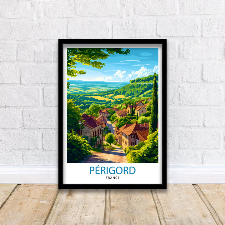 Perigord Noir France Poster Dordogne Valley Art Medieval Village Poster French Countryside