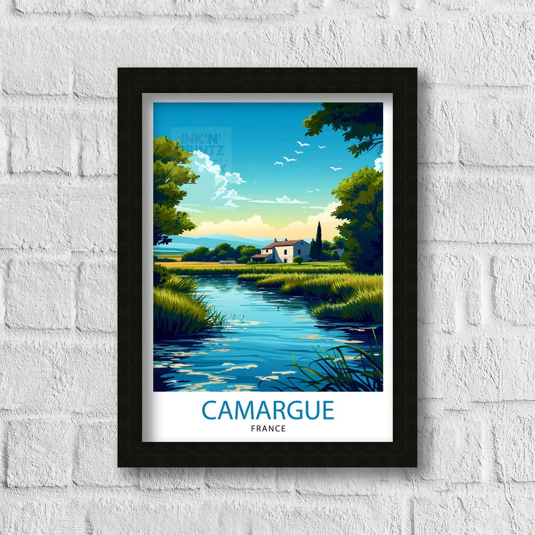 Camargue France Poster Wild Wetlands Art Provence Nature Poster Flamingo Sanctuary