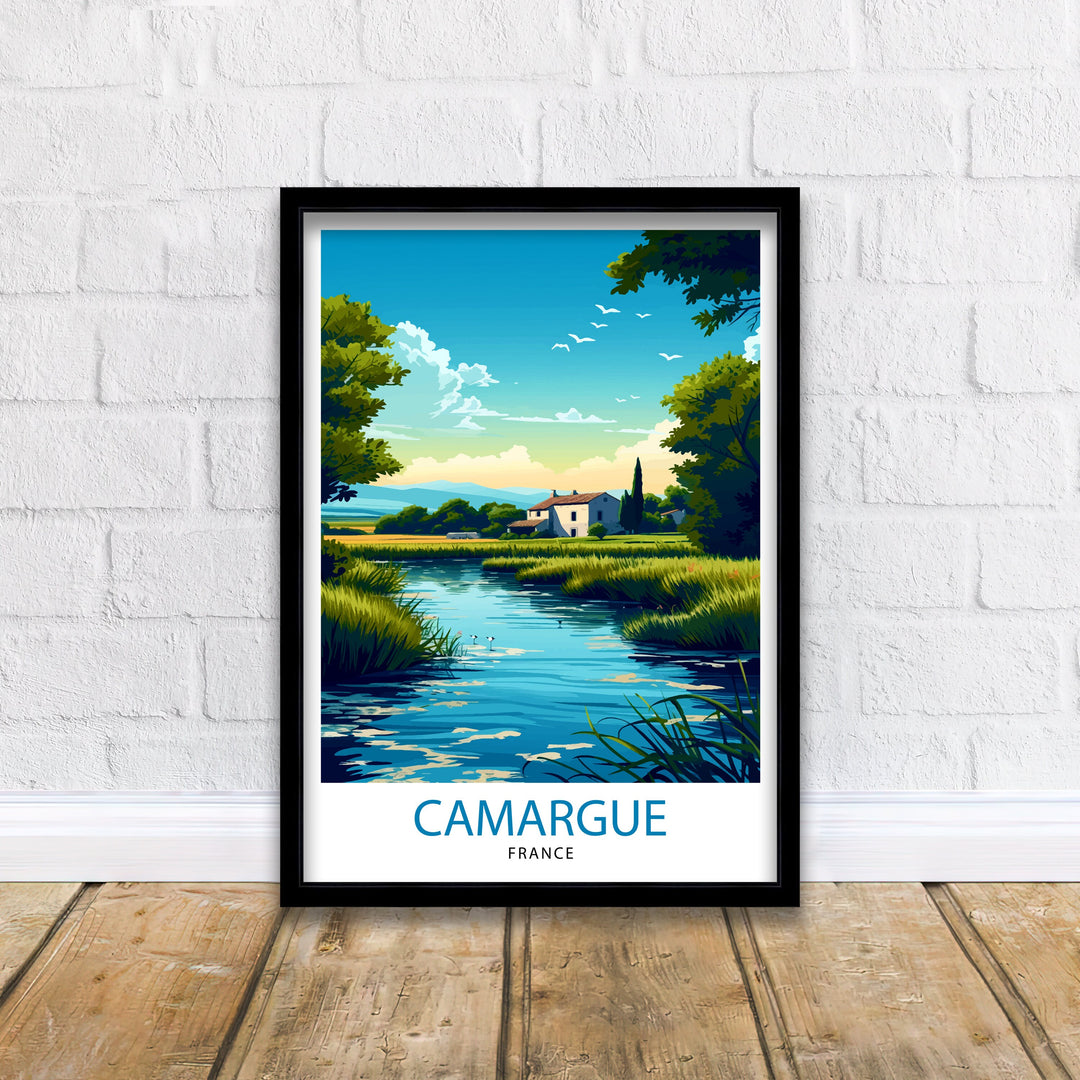 Camargue France Poster Wild Wetlands Art Provence Nature Poster Flamingo Sanctuary