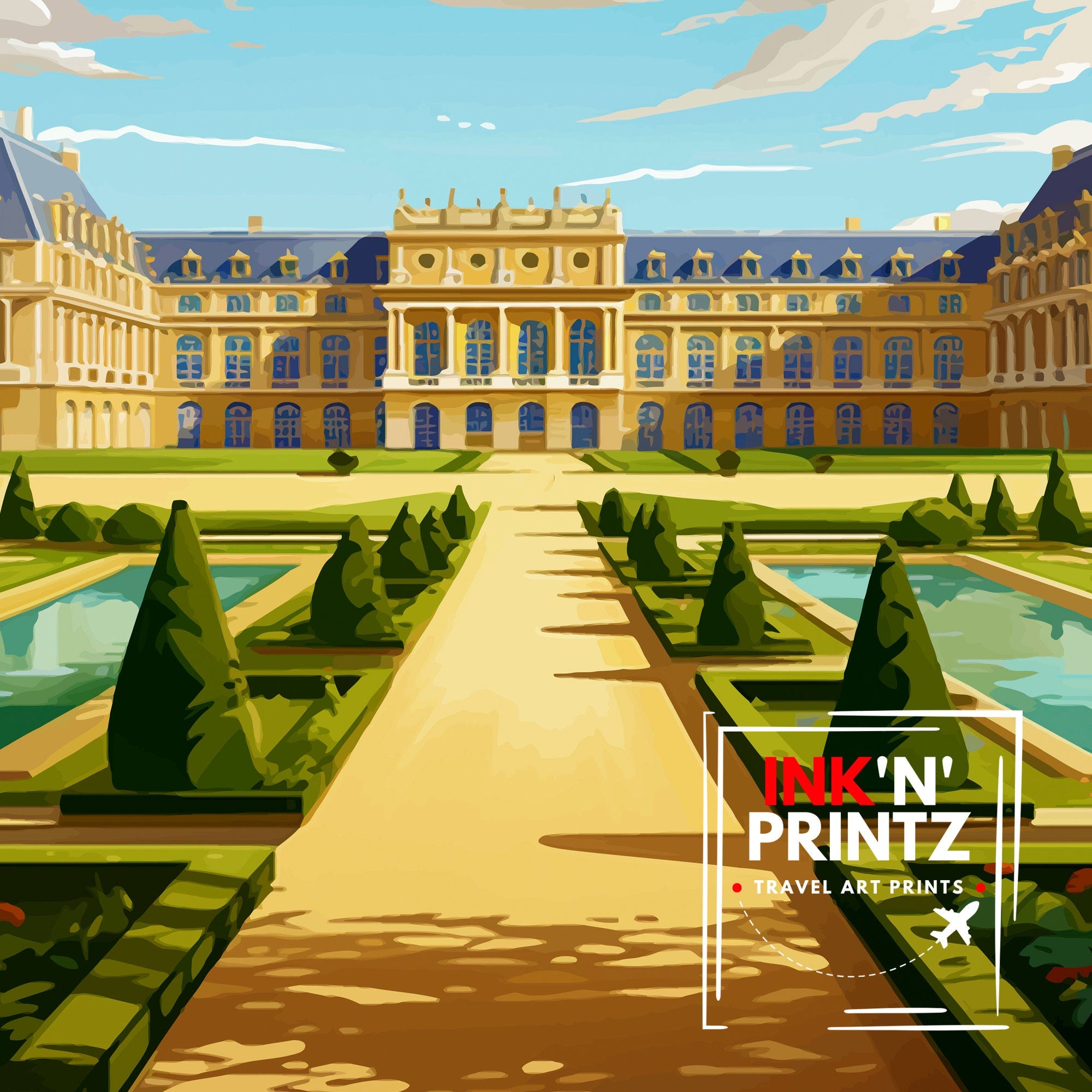 Versailles France Travel Print Versailles Wall Decor Versailles Poster France Travel Prints Versailles Art Print Versailles Illustration