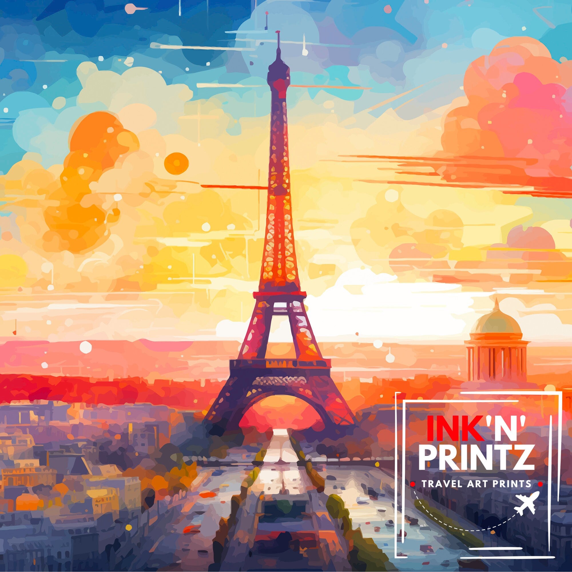 Paris Skyline Print Iconic Cityscape Art Eiffel Tower Poster French Capital Wall Decor Parisian Urban Landscape France City Illustration