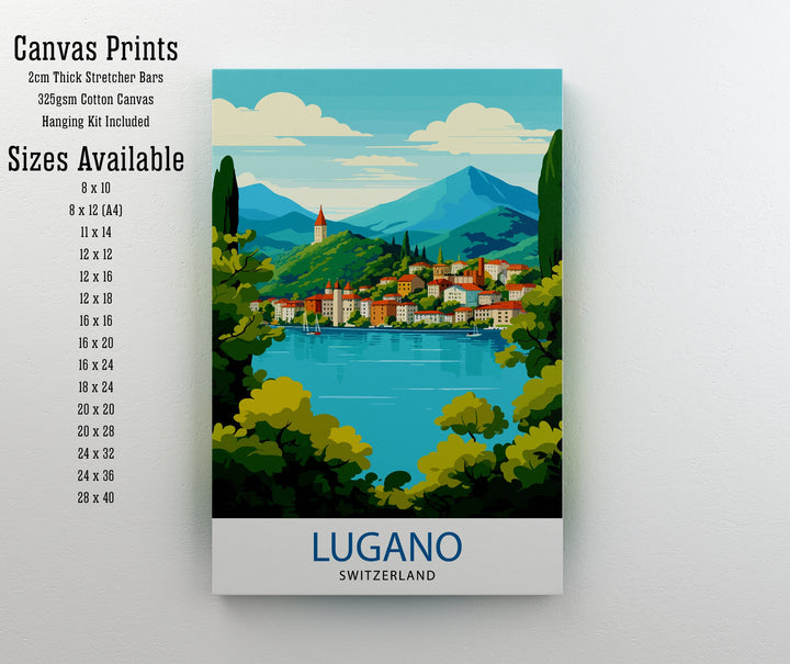 Lugano Switzerland Poster Lake Lugano Art Swiss Cityscape Poster Ticino Region