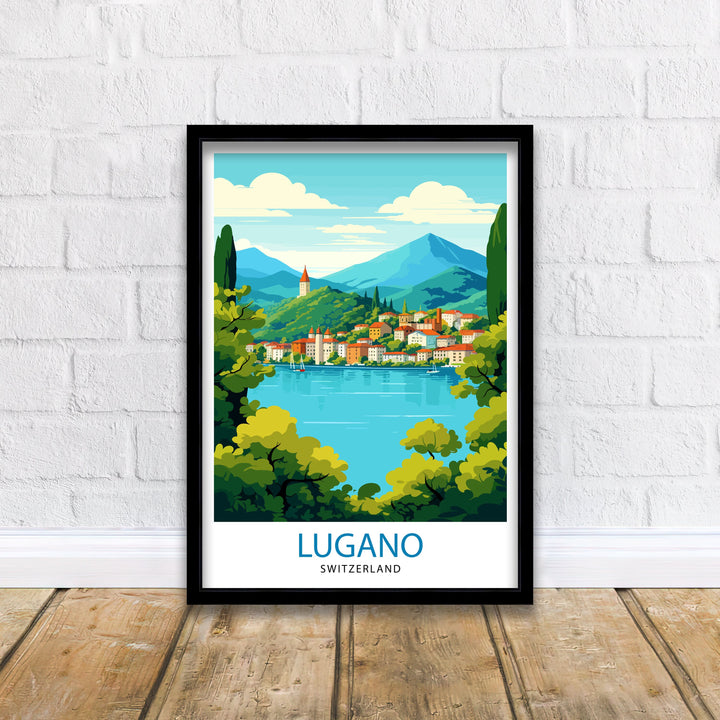 Lugano Switzerland Poster Lake Lugano Art Swiss Cityscape Poster Ticino Region