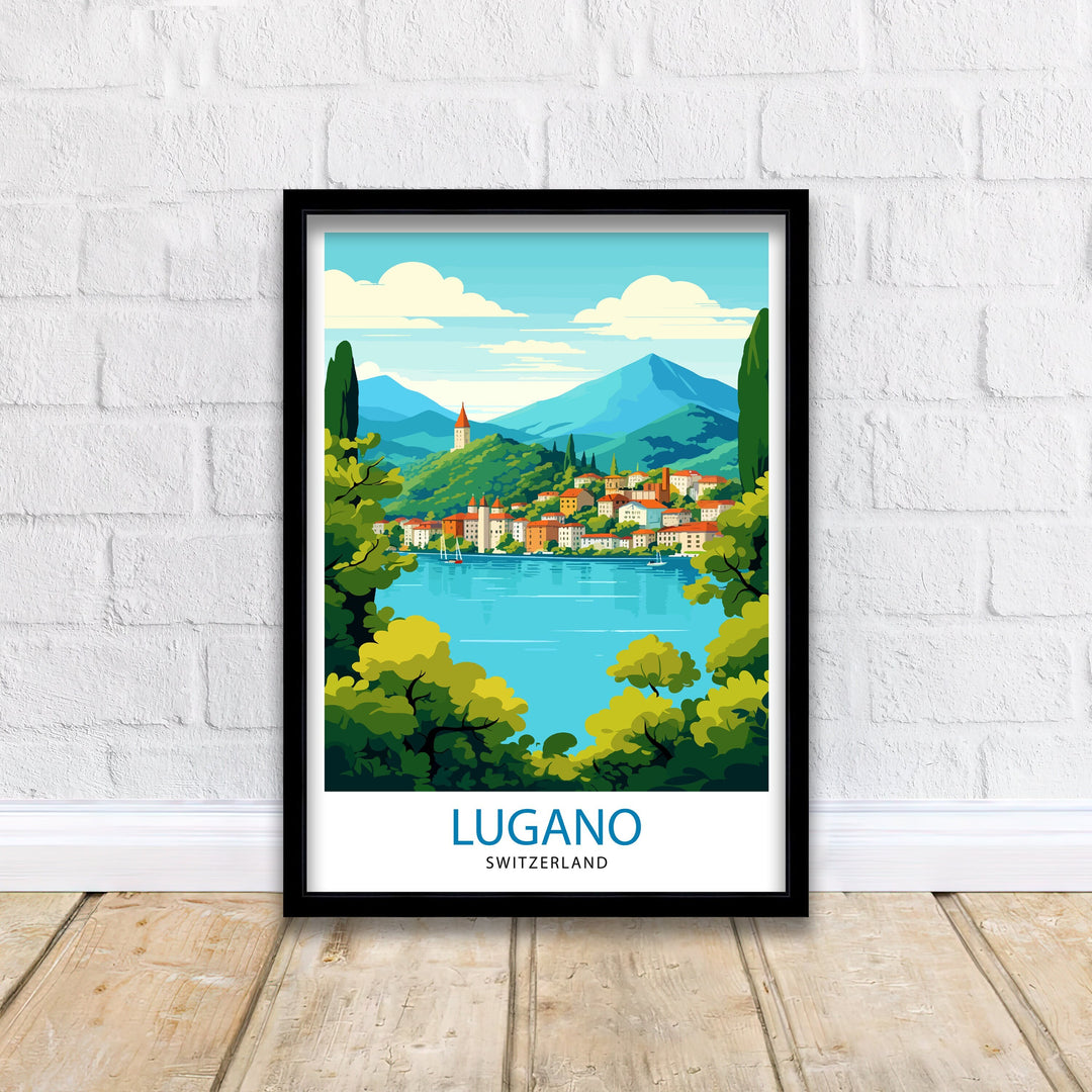 Lugano Switzerland Poster Lake Lugano Art Swiss Cityscape Poster Ticino Region