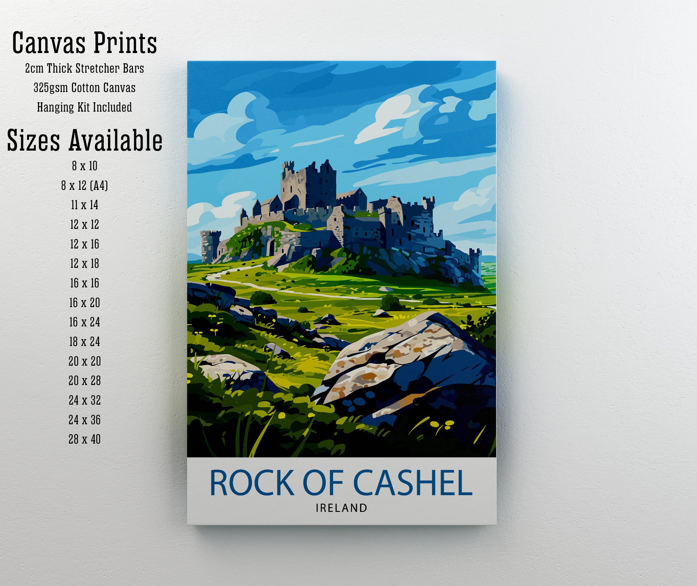 Rock of Cashel Ireland Print Historic Castle Art Irish Landmark Poster Medieval Architecture Wall Decor Tipperary Heritage Illustration