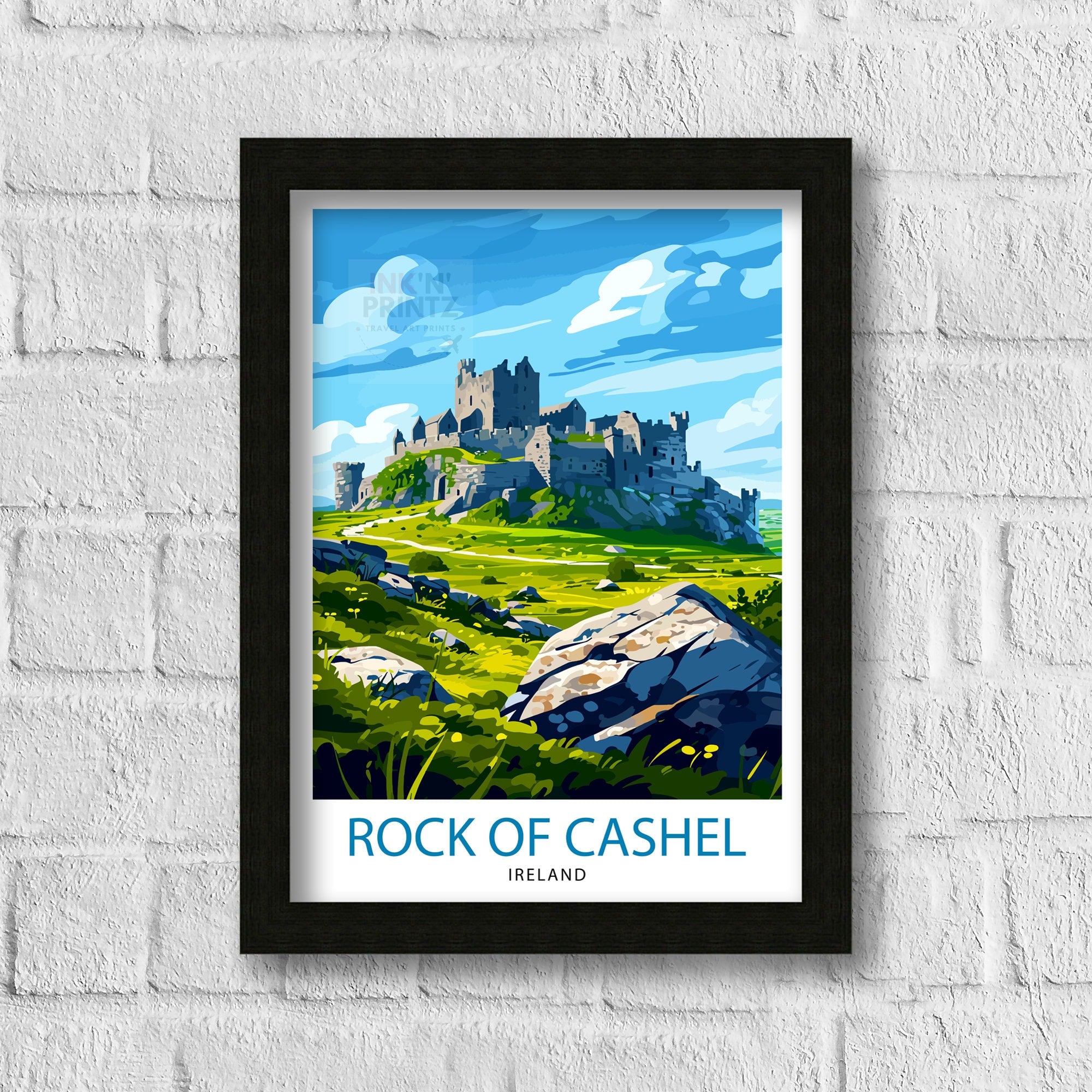 Rock of Cashel Ireland Print Historic Castle Art Irish Landmark Poster Medieval Architecture Wall Decor Tipperary Heritage Illustration