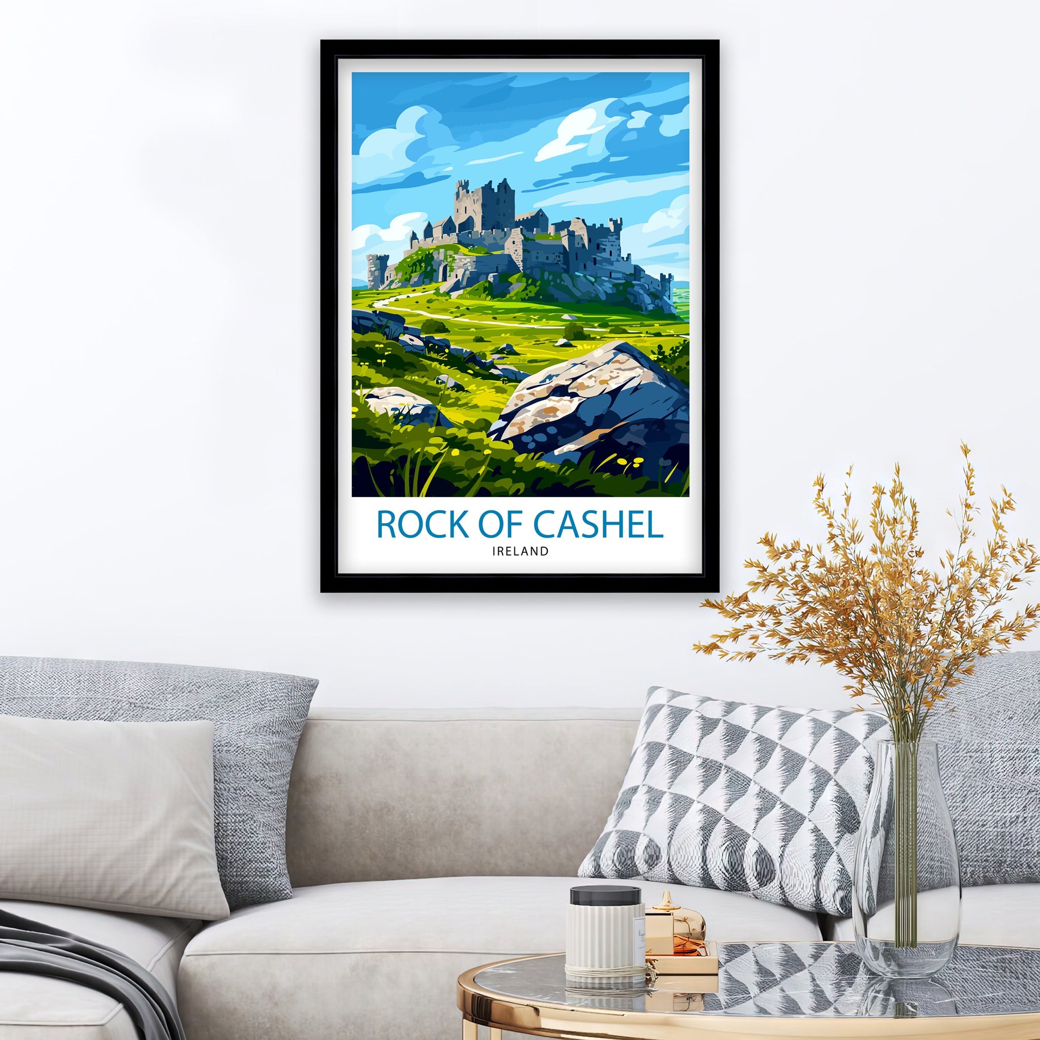 Rock of Cashel Ireland Print Historic Castle Art Irish Landmark Poster Medieval Architecture Wall Decor Tipperary Heritage Illustration
