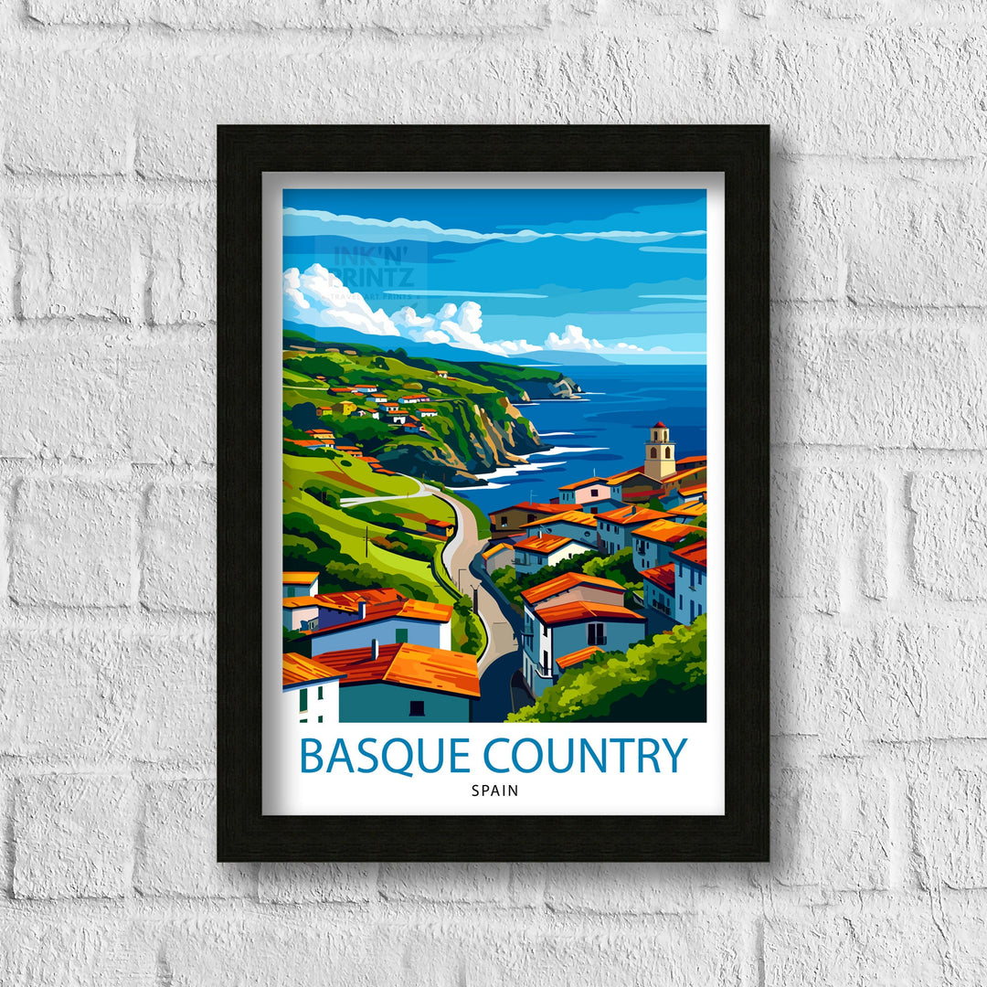 Basque Country Spain Art Basque Landscape Poster Euskadi Culture Wall Decor Northern Spain Scenery Heritage Illustration