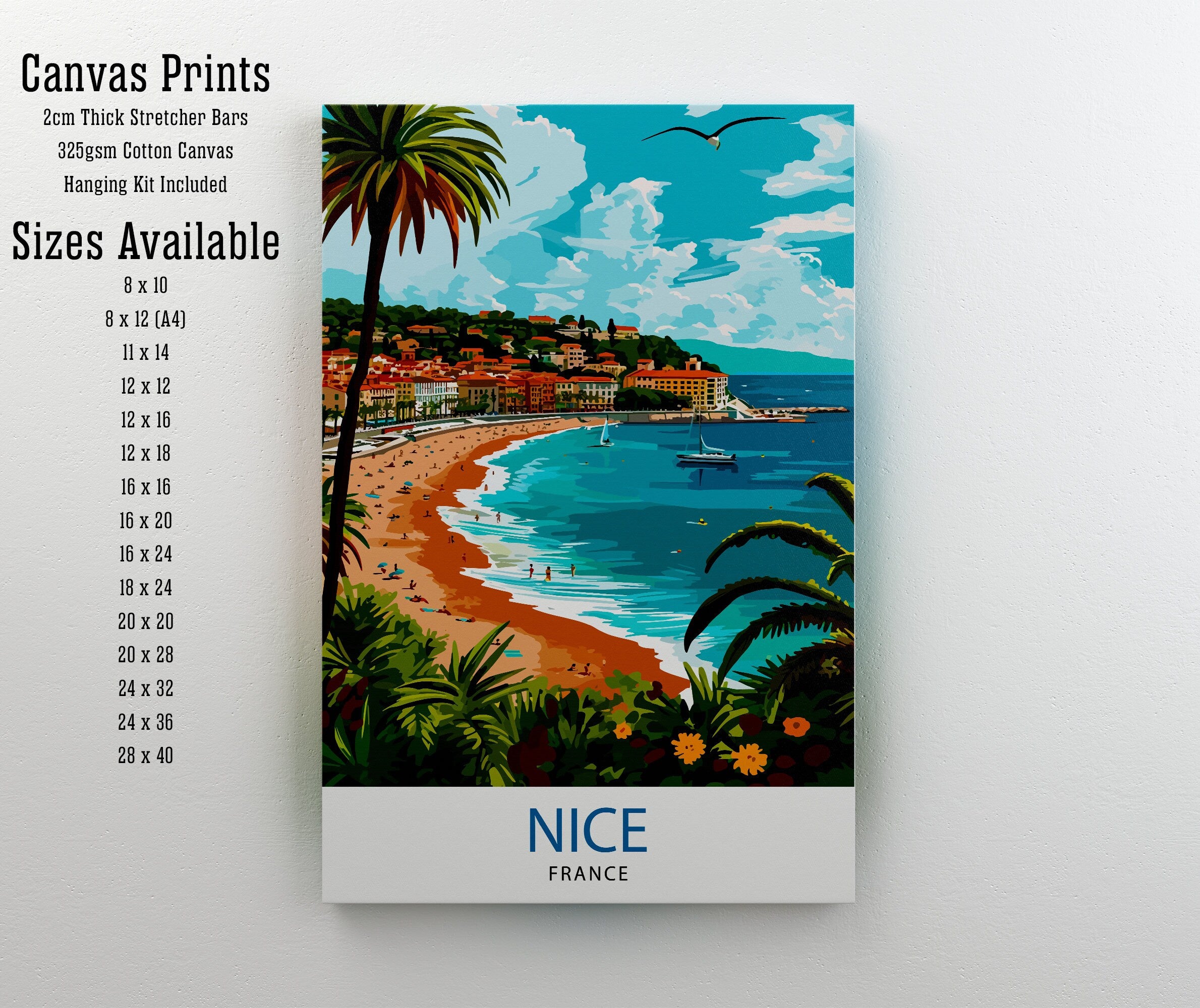 Nice France Travel Poster, French Riviera Illustration