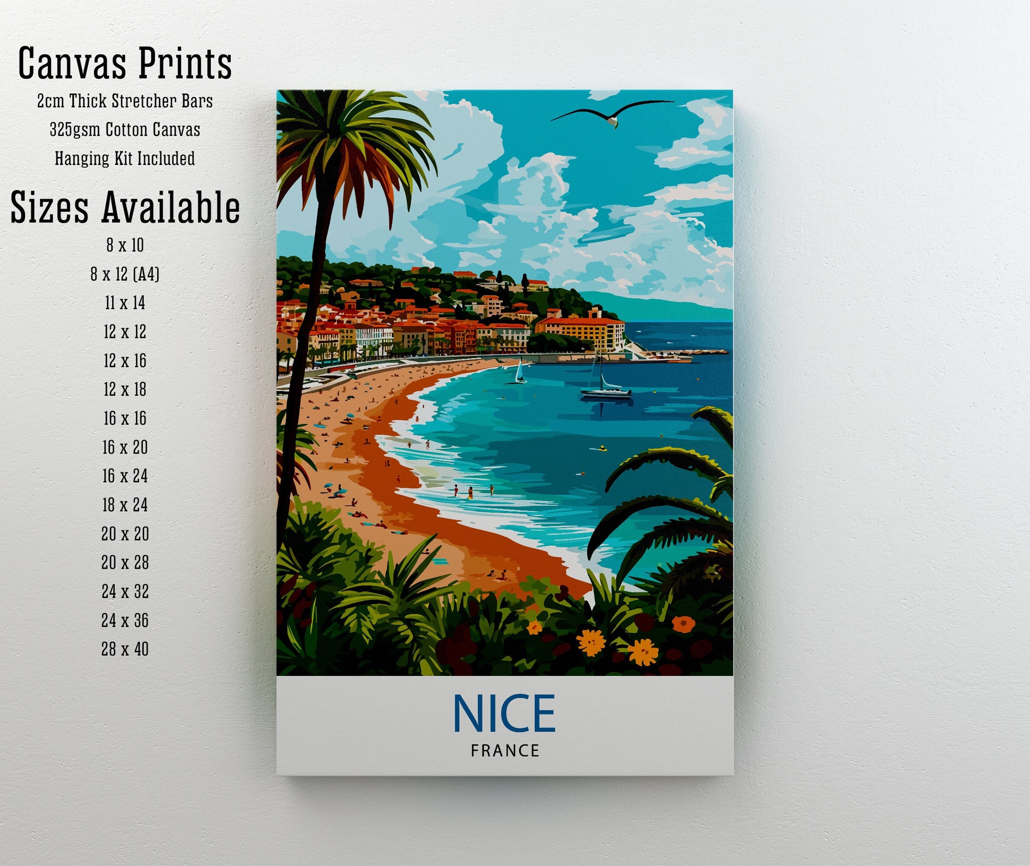 Nice France Travel Poster, French Riviera Illustration