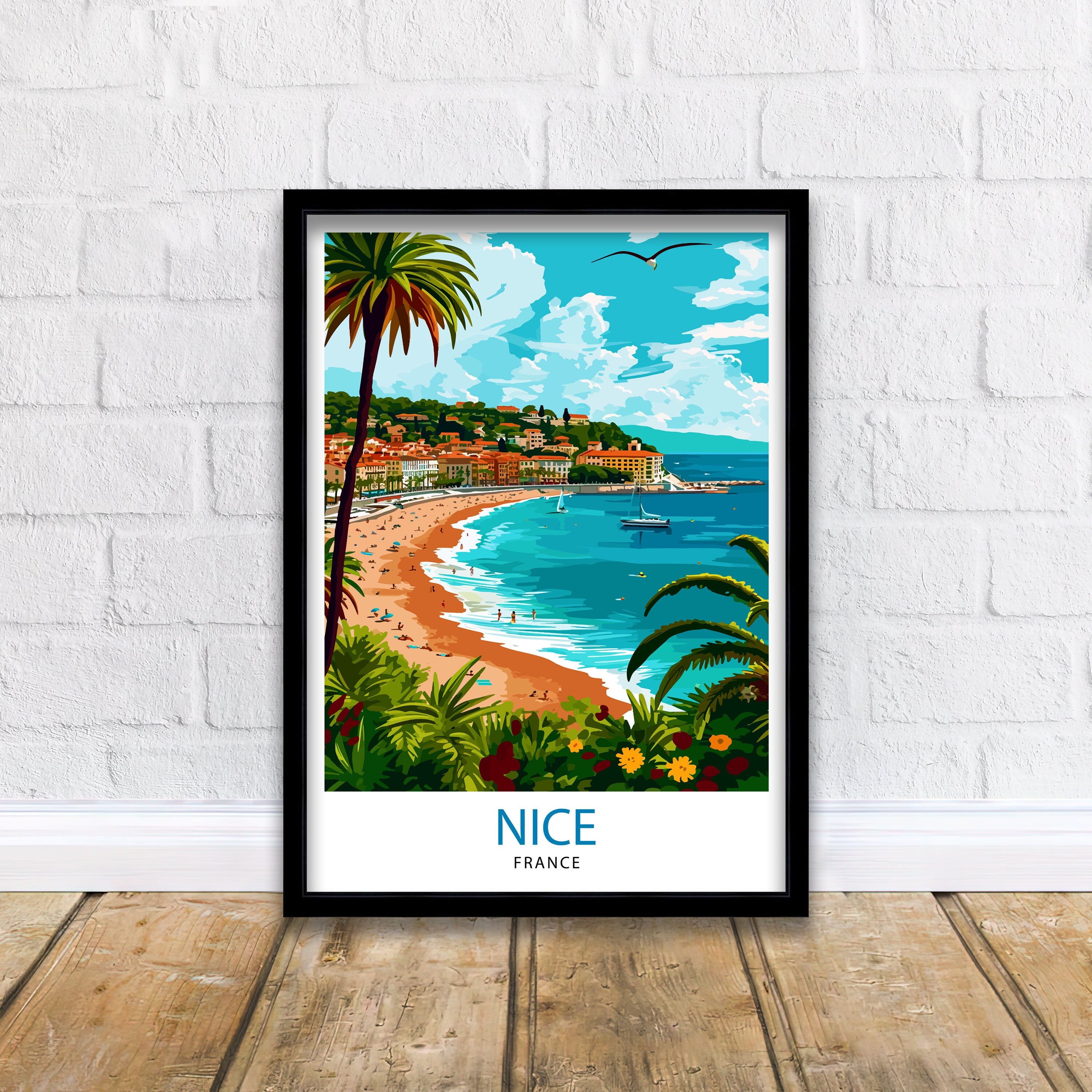 Nice France Travel Poster, French Riviera Illustration