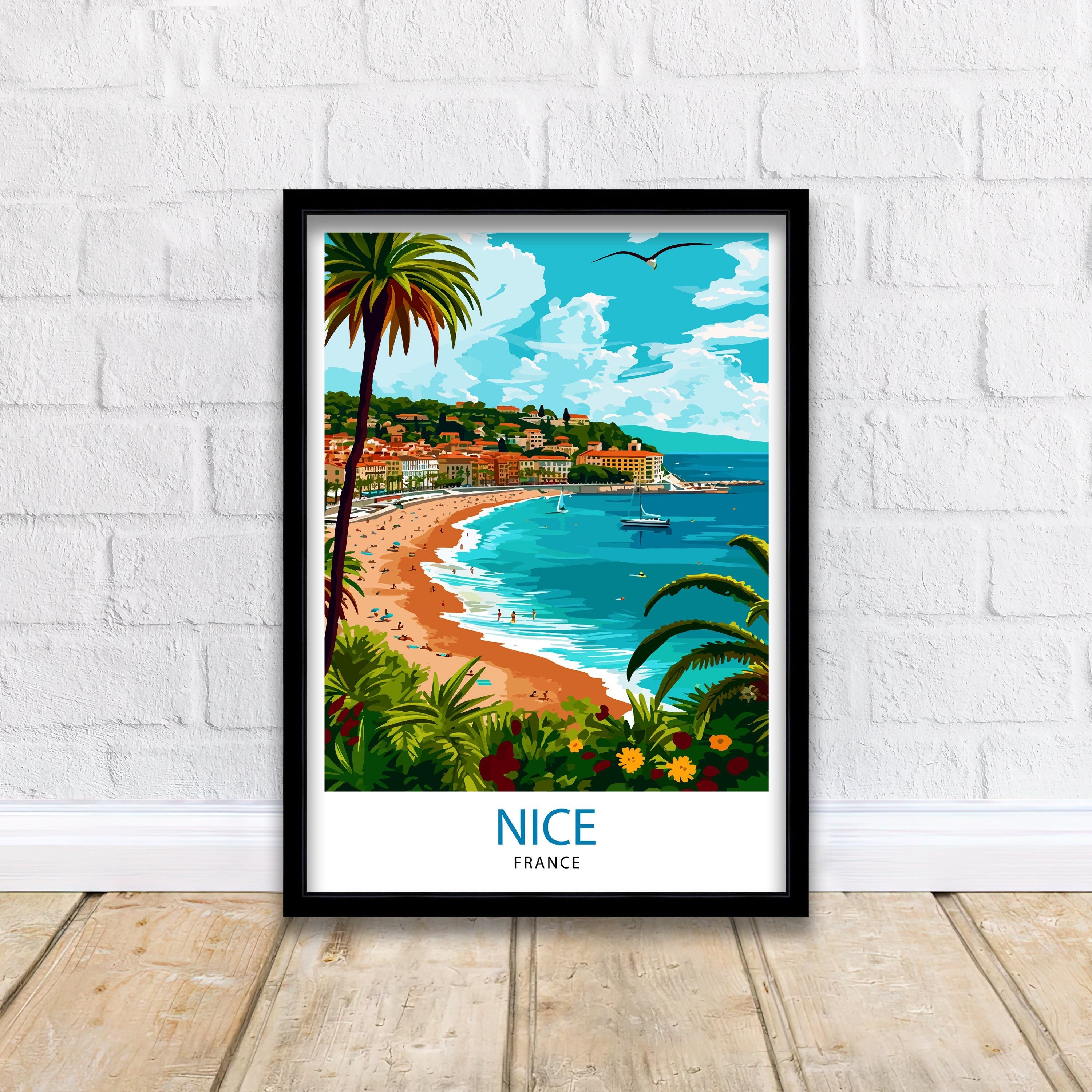 Nice France Travel Poster, French Riviera Illustration