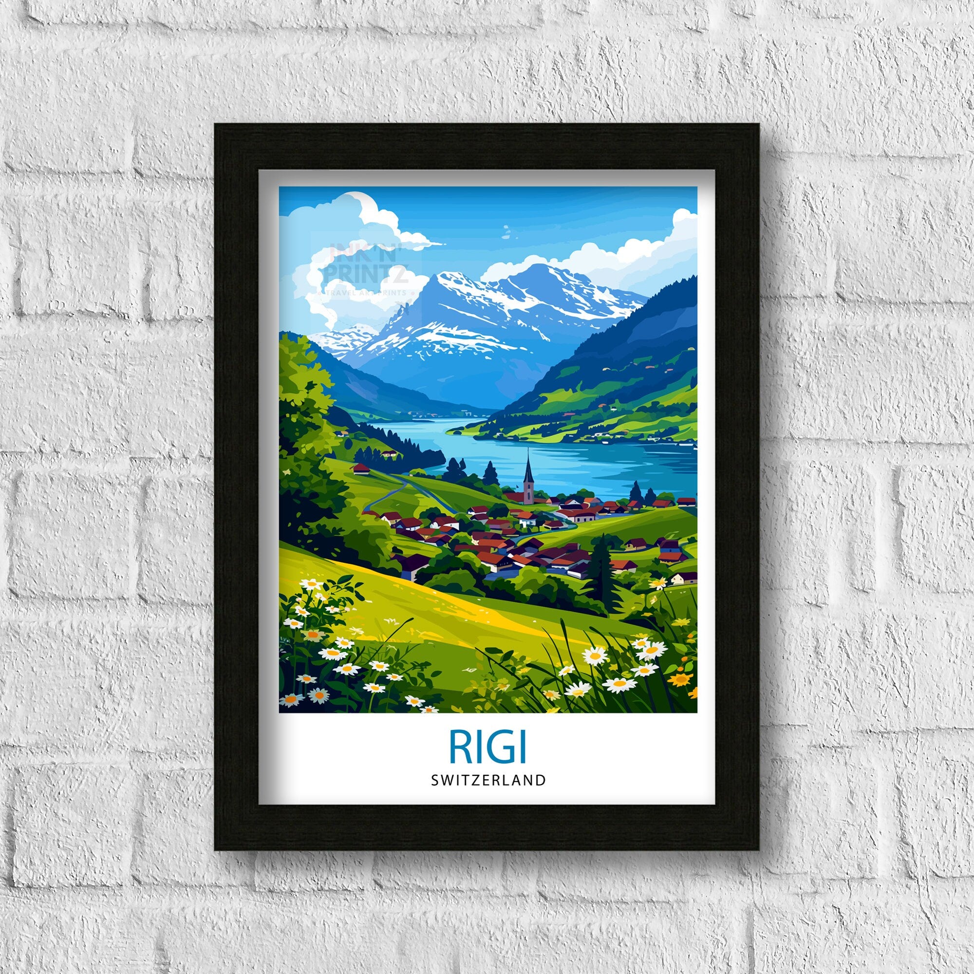Rigi Switzerland Print Swiss Mountain Art Lake Lucerne View Poster Alpine Landscape Decor Rigi Kulm Summit Illustration Hiking Adventure