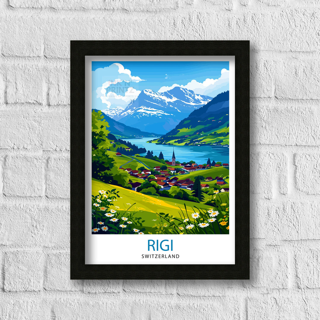 Rigi Switzerland Print Swiss Mountain Art Lake Lucerne View Poster Alpine Landscape Decor Rigi Kulm Summit Illustration Hiking Adventure