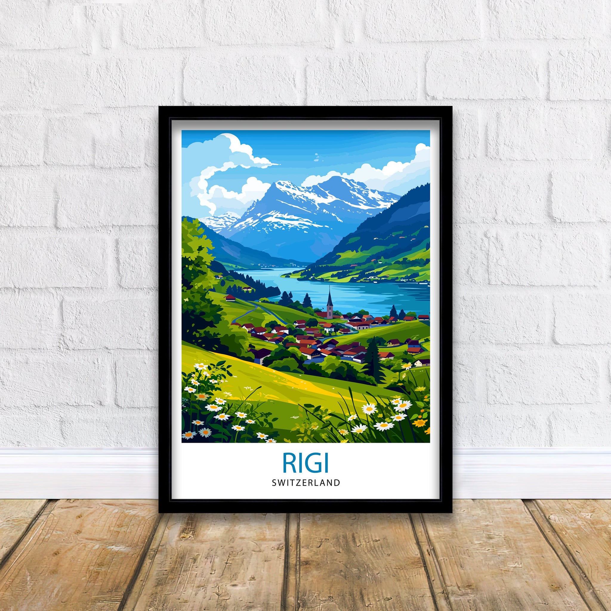 Rigi Switzerland Print Swiss Mountain Art Lake Lucerne View Poster Alpine Landscape Decor Rigi Kulm Summit Illustration Hiking Adventure