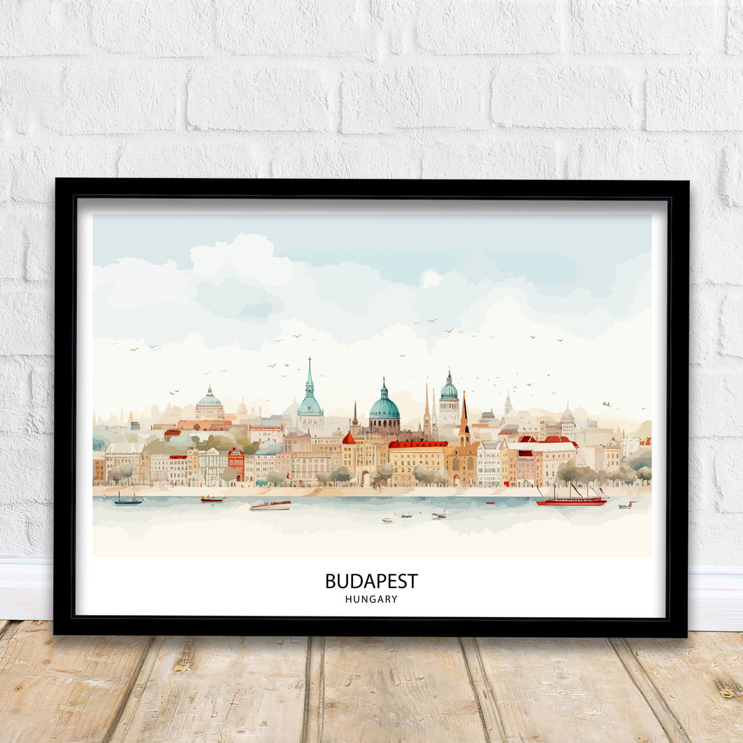 Budapest Hungary Poster Danube River Art Historic Cityscape Poster Hungarian Capital