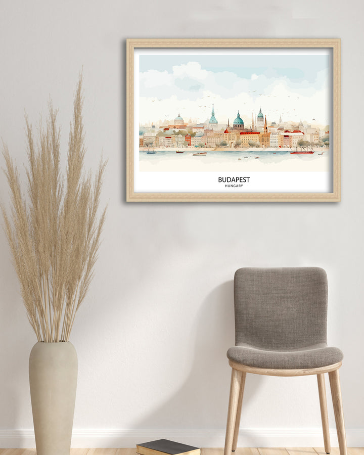 Budapest Hungary Poster Danube River Art Historic Cityscape Poster Hungarian Capital