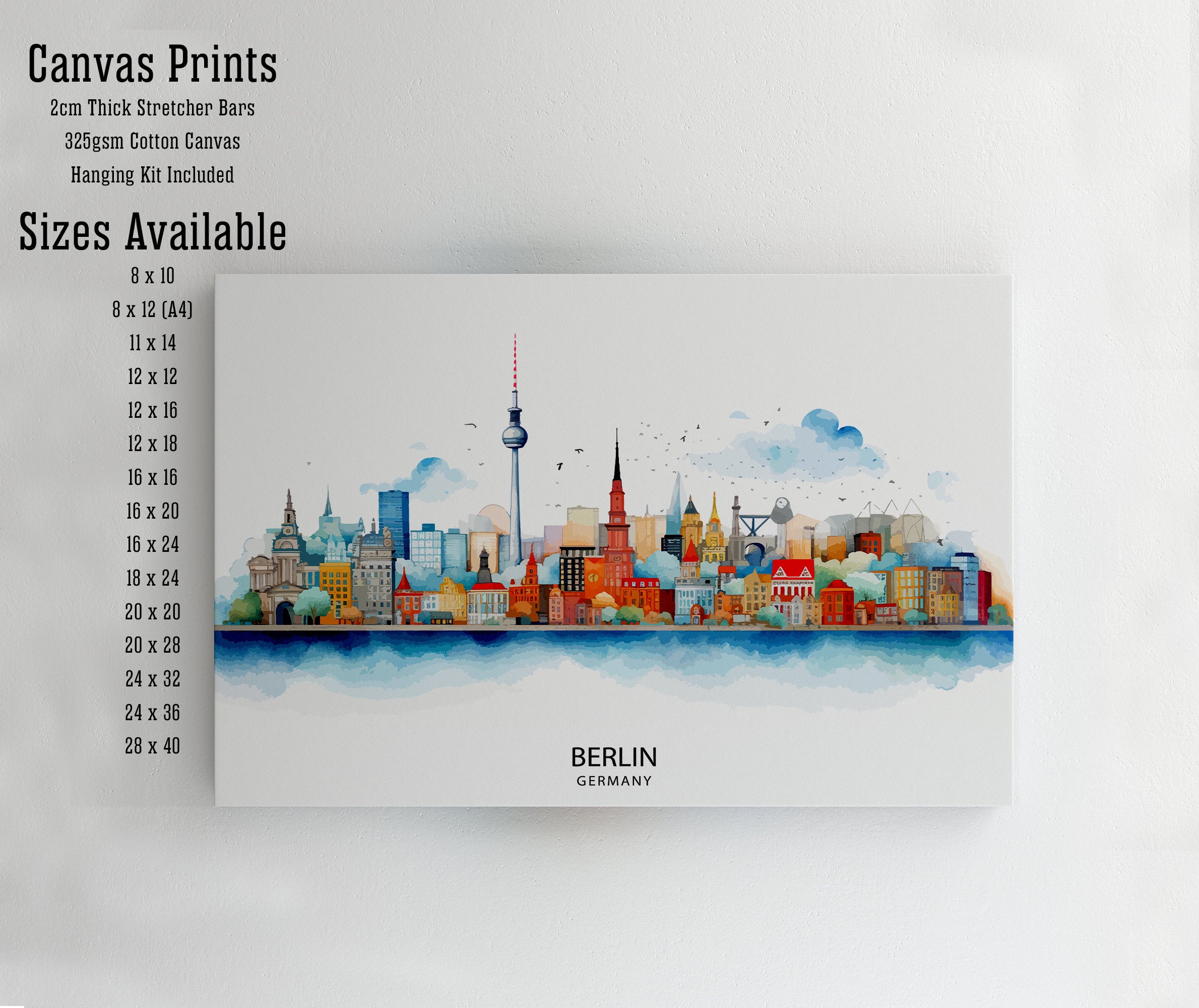 Berlin Germany Skyline Print Cityscape Art Architectural Highlights Poster Urban Skyline Wall Decor Capital City Illustration Contemporary