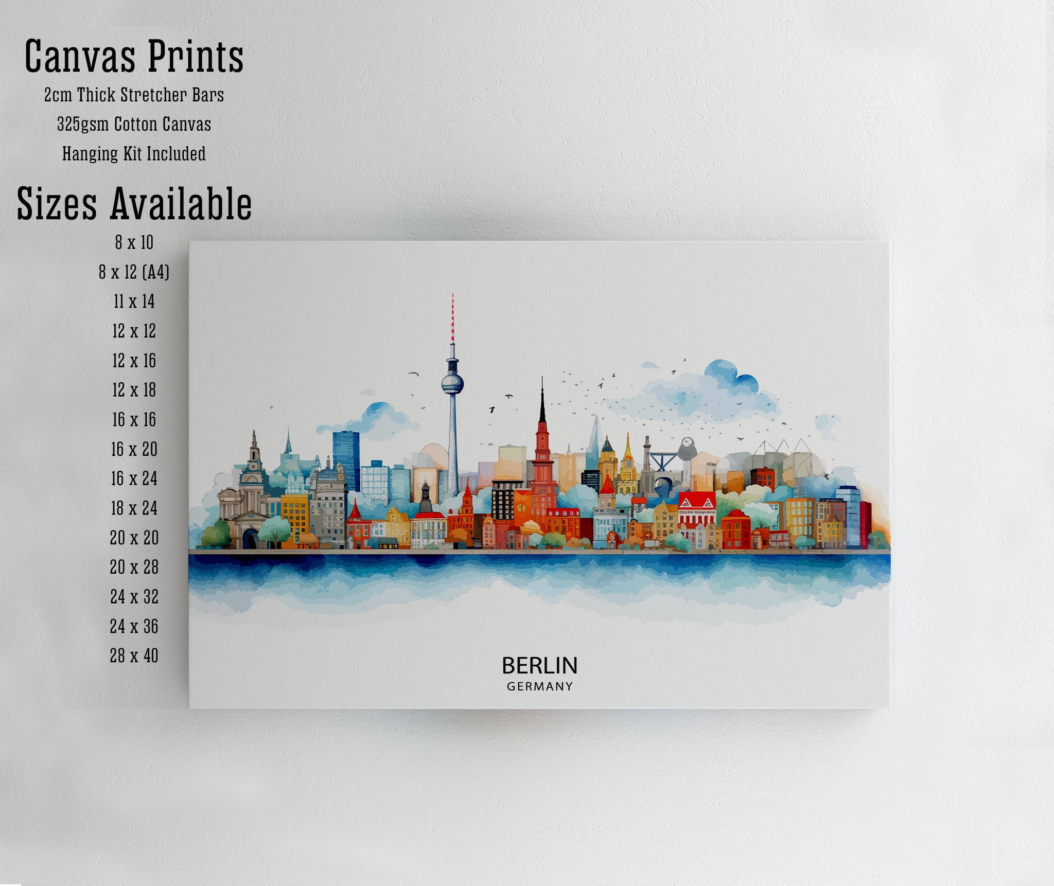 Berlin Germany Skyline Print Cityscape Art Architectural Highlights Poster Urban Skyline Wall Decor Capital City Illustration Contemporary