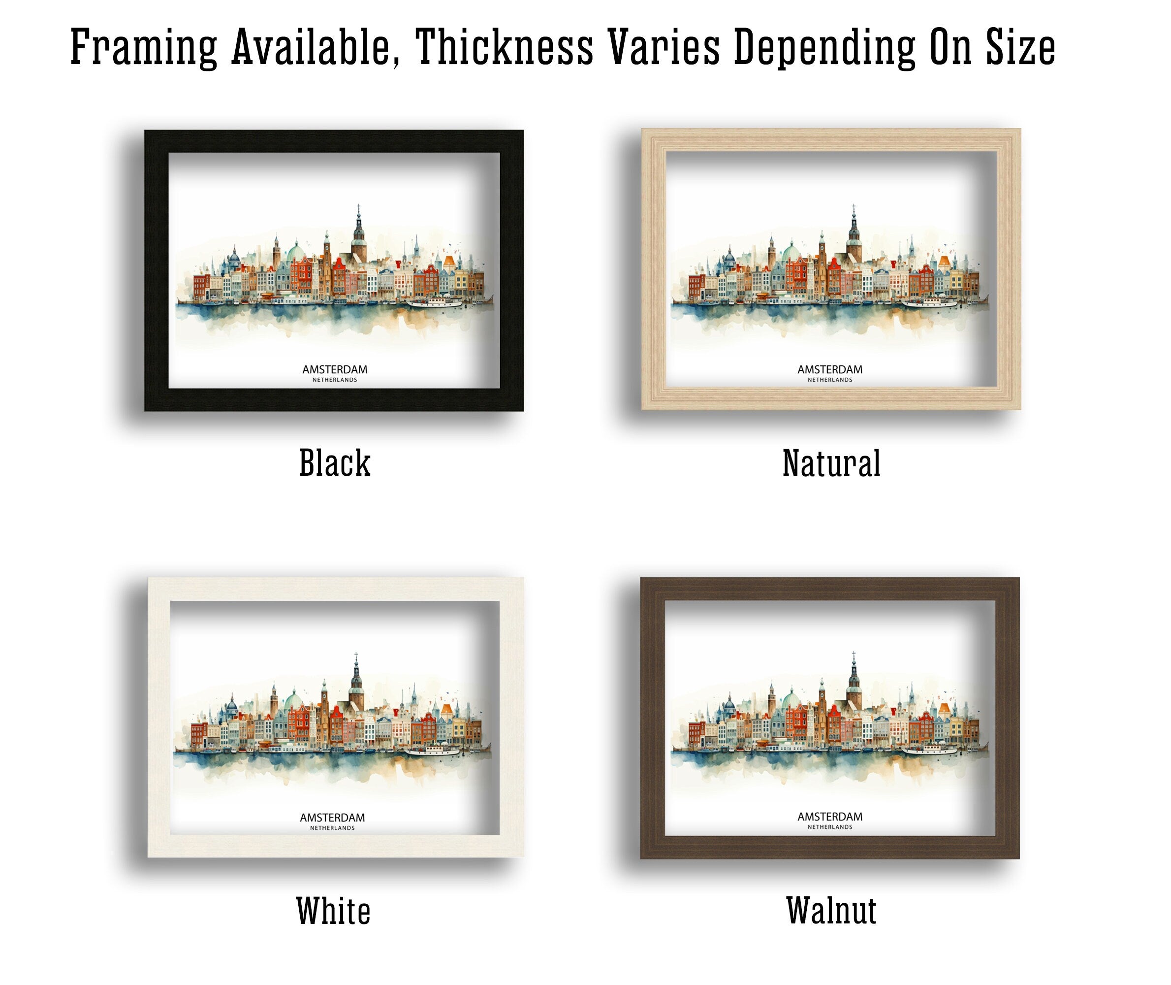 Amsterdam Skyline Print Dutch Cityscape Art Canal Houses Poster Netherlands Urban Decor Amsterdam Landmarks Illustration European City Wall