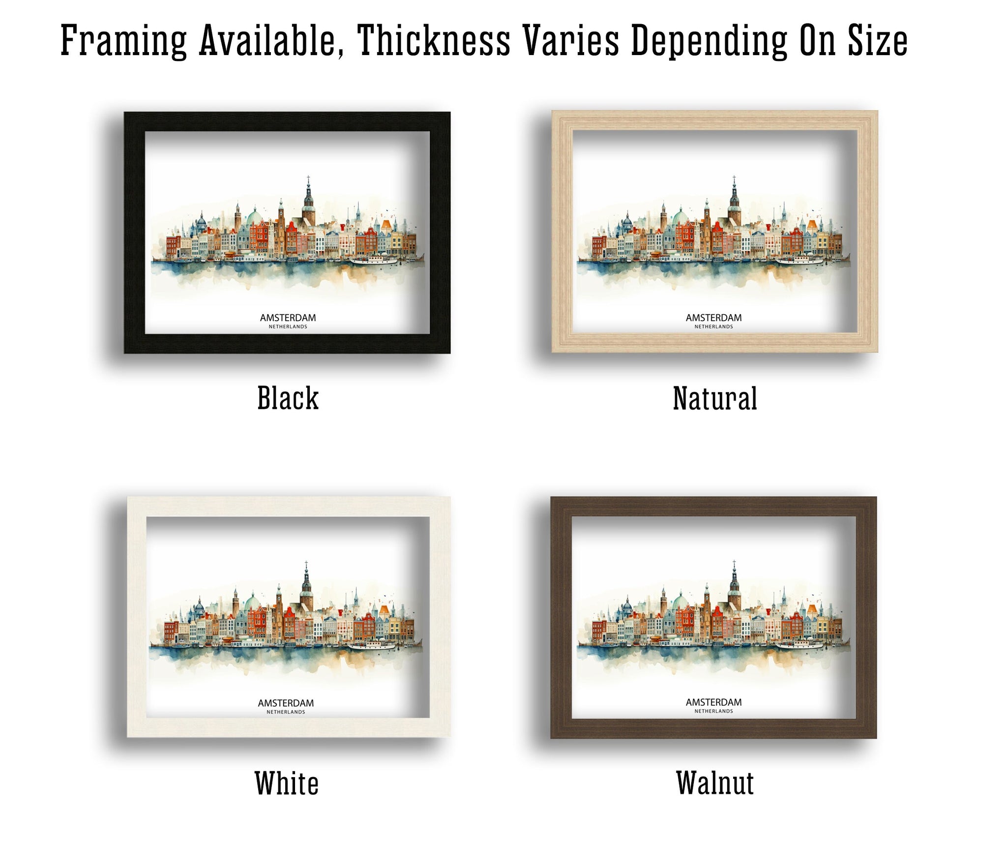 Amsterdam Skyline Print Dutch Cityscape Art Canal Houses Poster Netherlands Urban Decor Amsterdam Landmarks Illustration European City Wall