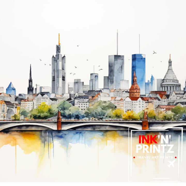 Frankfurt Skyline Germany Poster Modern Cityscape Art Financial District Poster Urban Skyline