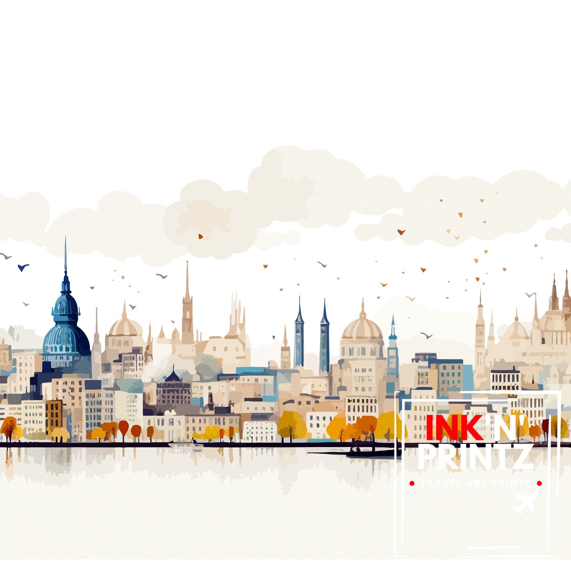 Kyiv Ukraine Skyline Art Print | Watercolor Cityscape Poster