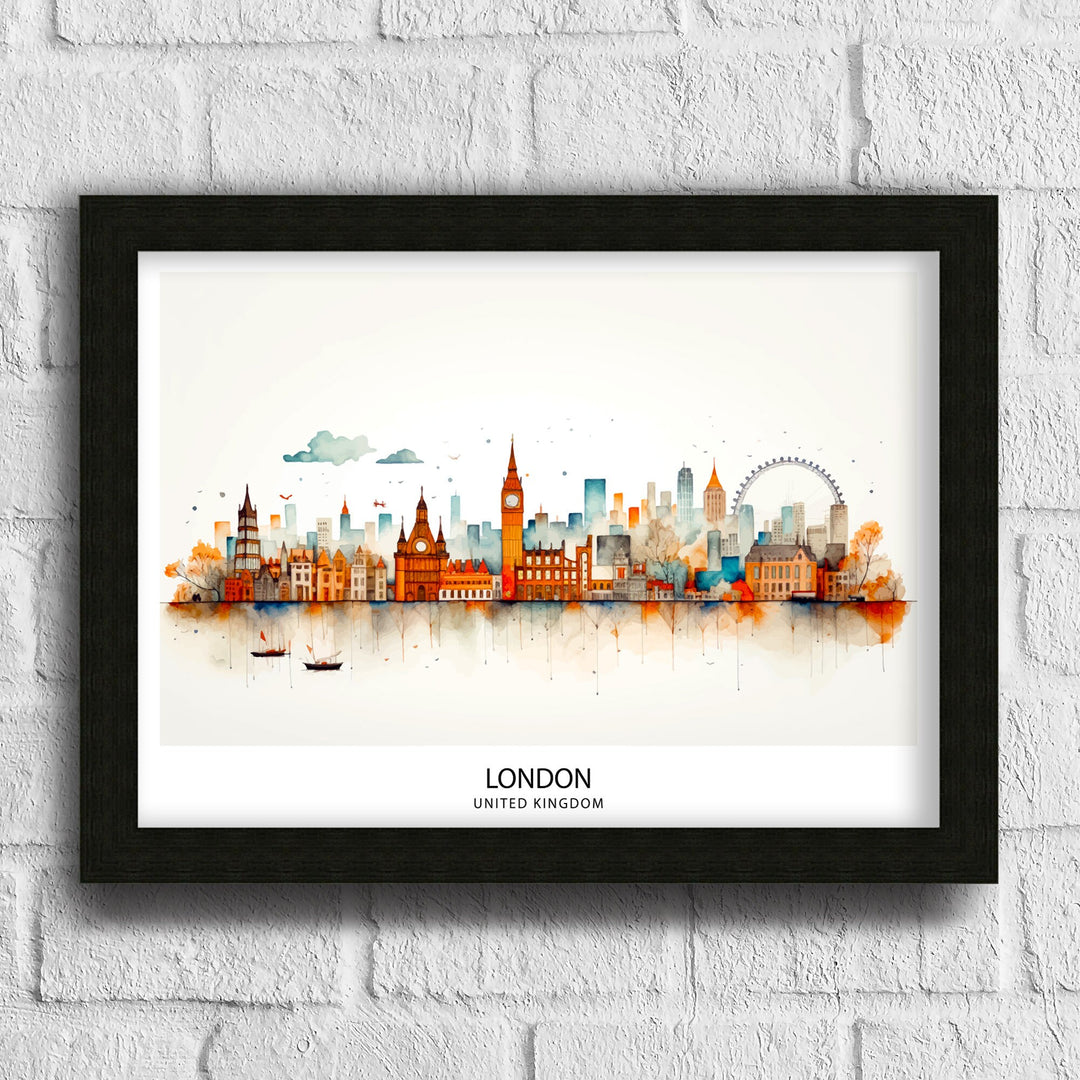 London Skyline Poster Iconic Cityscape Art London Landmarks Poster England Capital