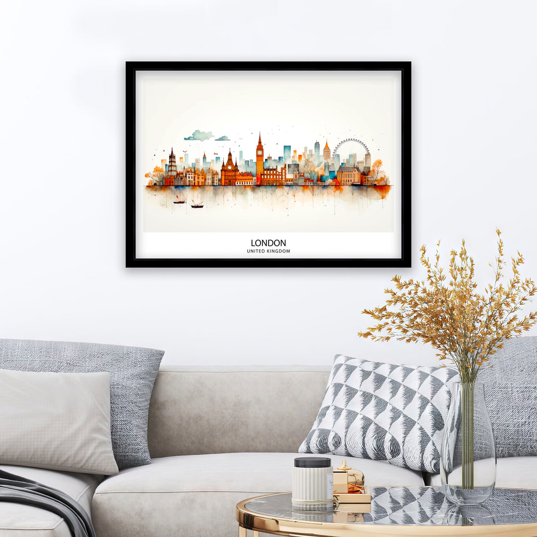 London Skyline Poster Iconic Cityscape Art London Landmarks Poster England Capital