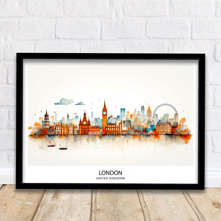 London Skyline Poster Iconic Cityscape Art London Landmarks Poster England Capital