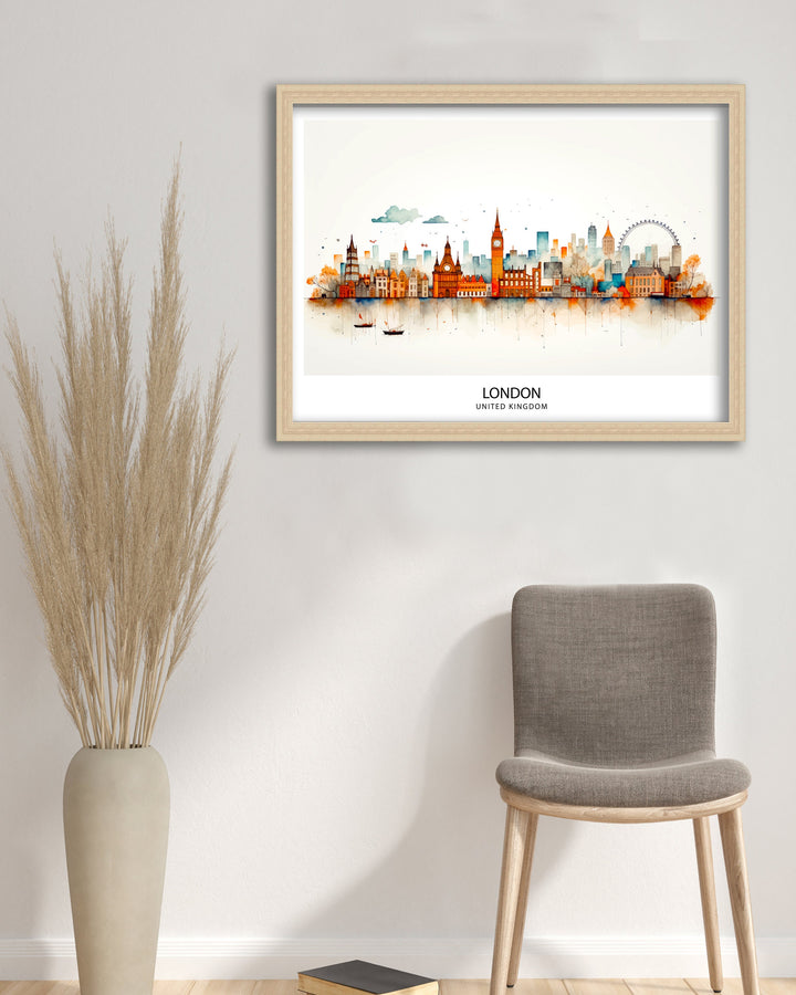 London Skyline Poster Iconic Cityscape Art London Landmarks Poster England Capital