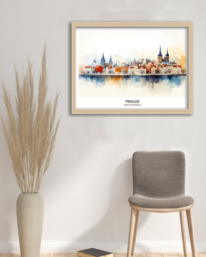 Prague Skyline Czech Republic Poster Historic Cityscape Art Charles Bridge Poster Bohemian Capital