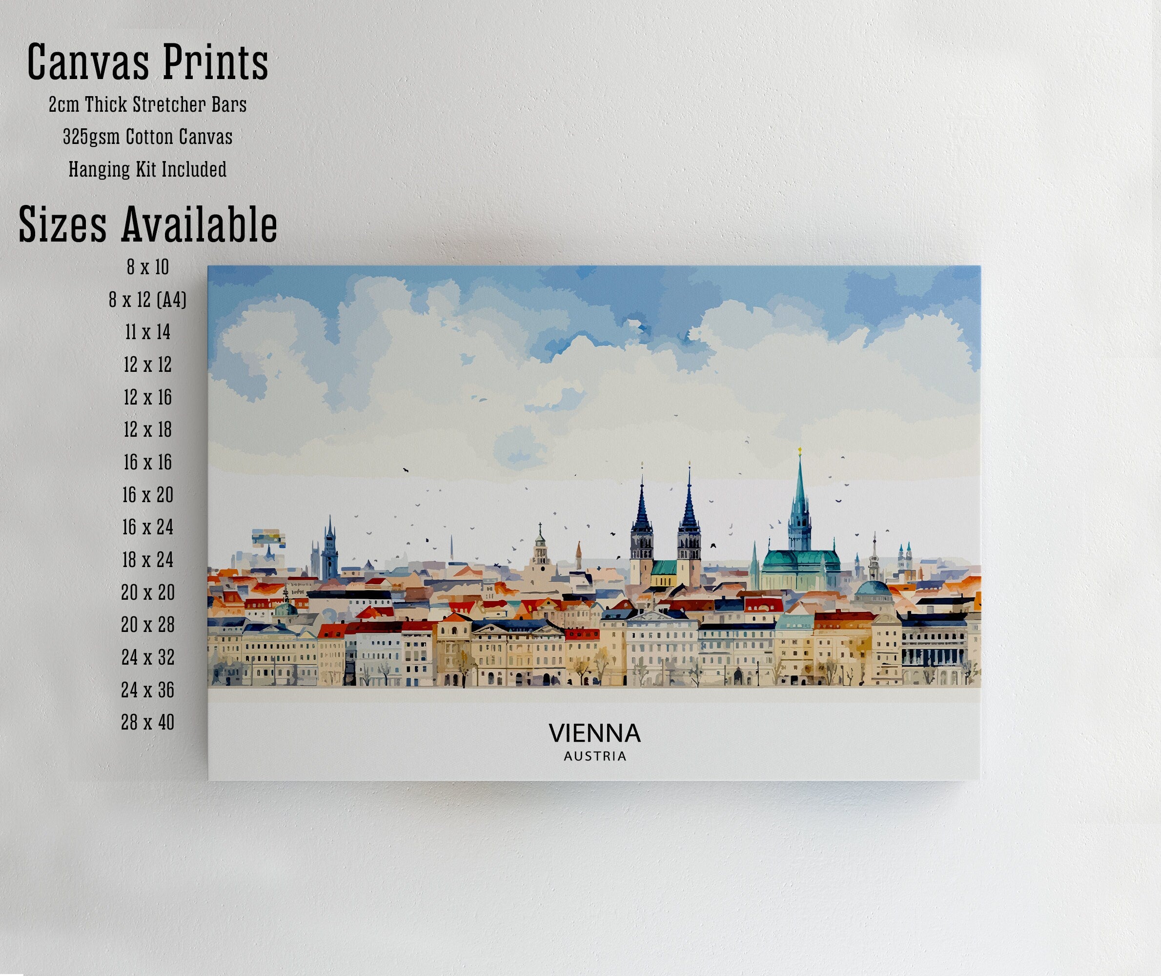 Vienna Skyline Austria Print Imperial Cityscape Art Danube River Poster Austrian Capital Wall Decor Historic Architecture Illustration
