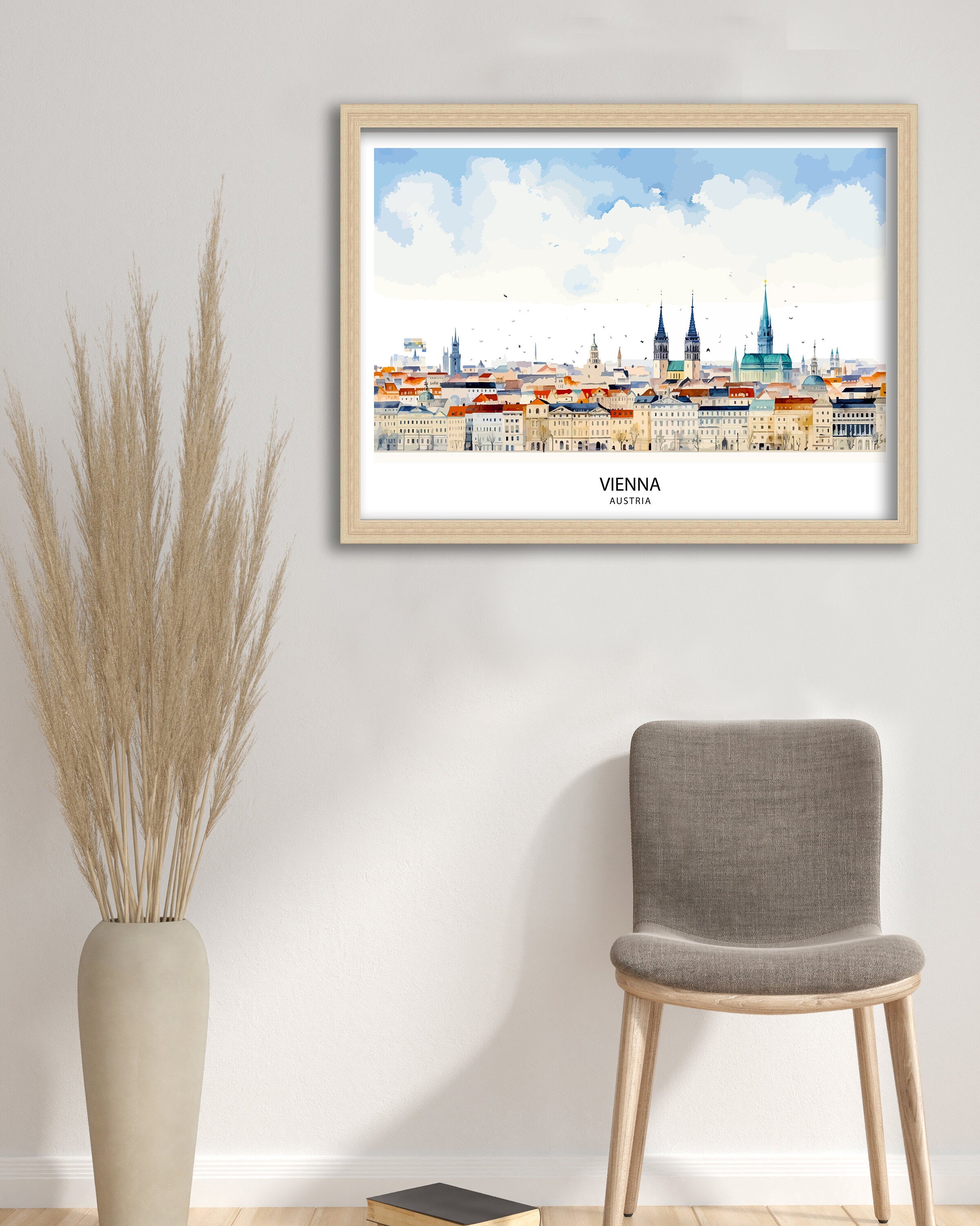 Vienna Skyline Austria Print Imperial Cityscape Art Danube River Poster Austrian Capital Wall Decor Historic Architecture Illustration