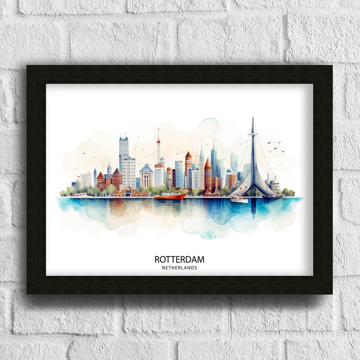 Rotterdam Skyline Netherlands Poster Modern Architecture Art Dutch Harbor Poster Urban Landscape