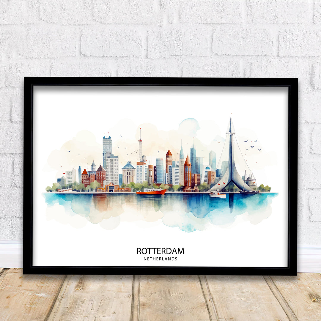 Rotterdam Skyline Netherlands Poster Modern Architecture Art Dutch Harbor Poster Urban Landscape