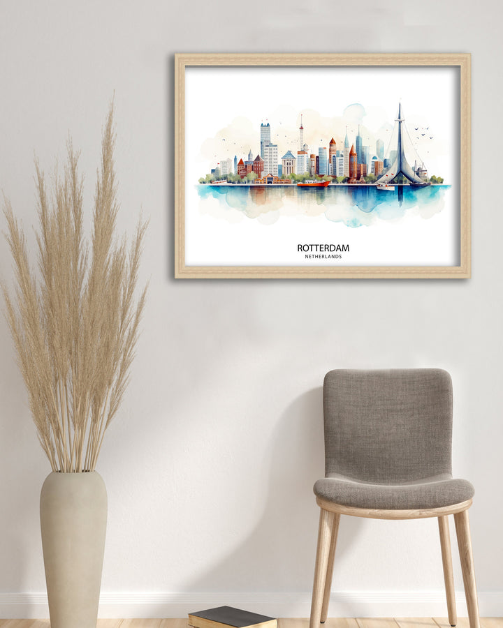 Rotterdam Skyline Netherlands Poster Modern Architecture Art Dutch Harbor Poster Urban Landscape