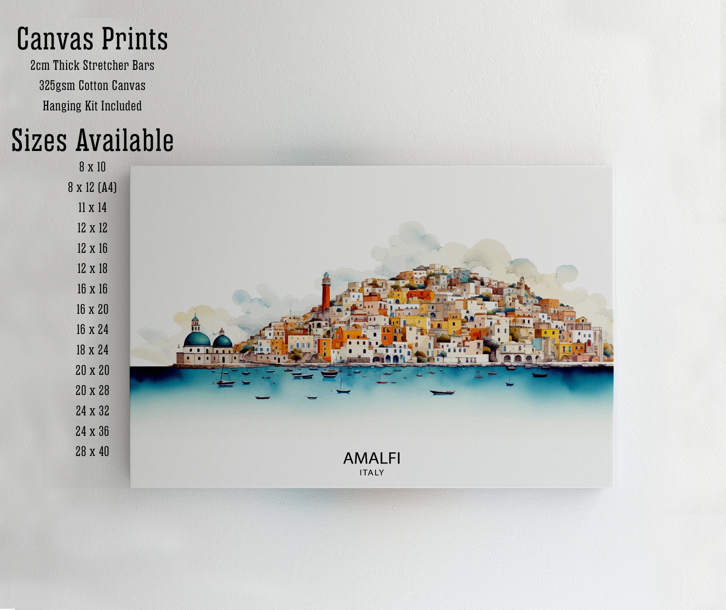Amalfi Skyline Art Print Italian Seaside Poster Amalfi Skyline Wall Decor Mediterranean Landscape Illustration Italy Coastal Artwork Scenic