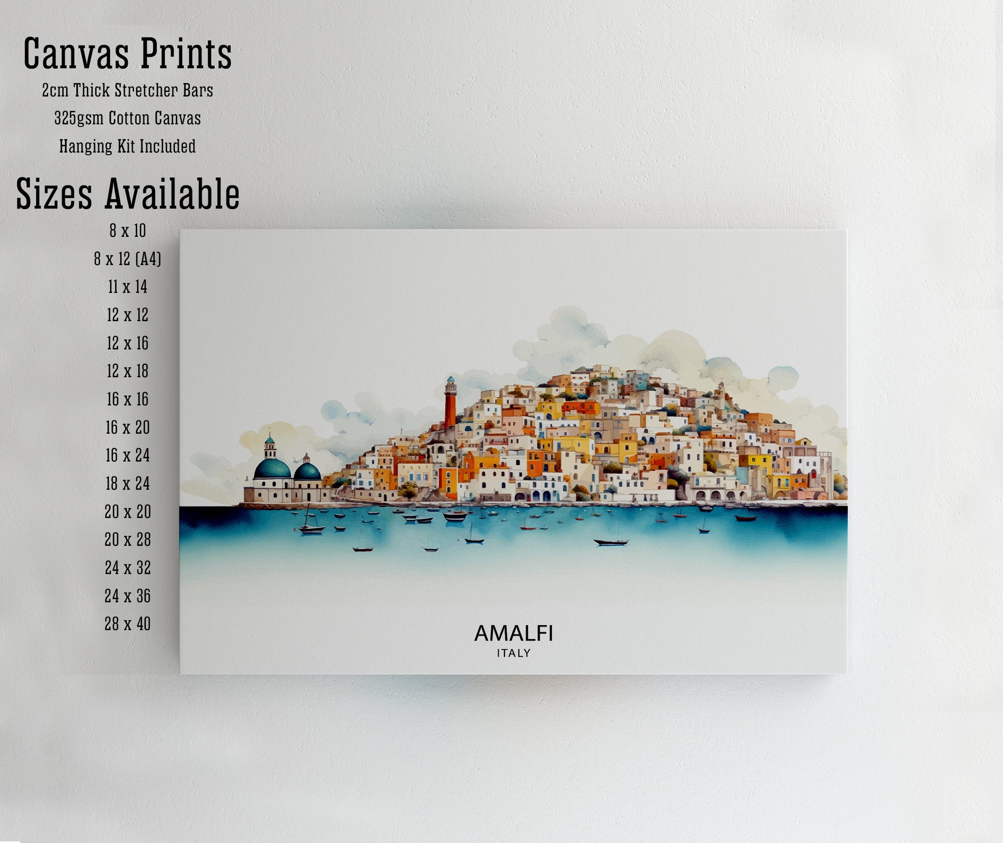 Amalfi Skyline Art Print Italian Seaside Poster Amalfi Skyline Wall Decor Mediterranean Landscape Illustration Italy Coastal Artwork Scenic