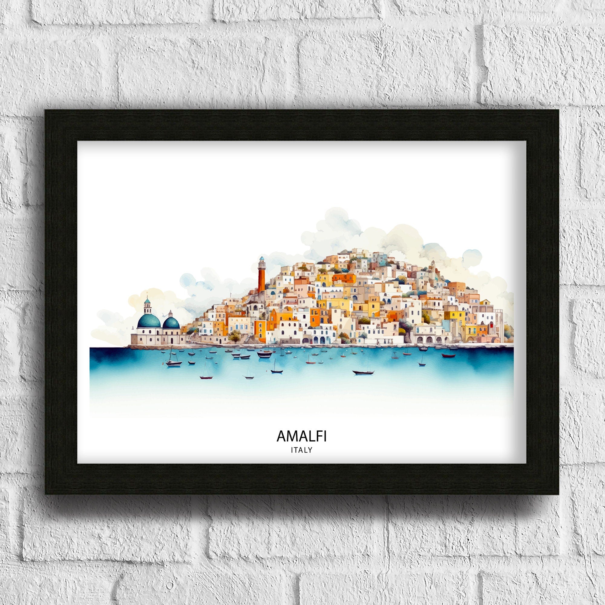 Amalfi Skyline Art Print Italian Seaside Poster Amalfi Skyline Wall Decor Mediterranean Landscape Illustration Italy Coastal Artwork Scenic