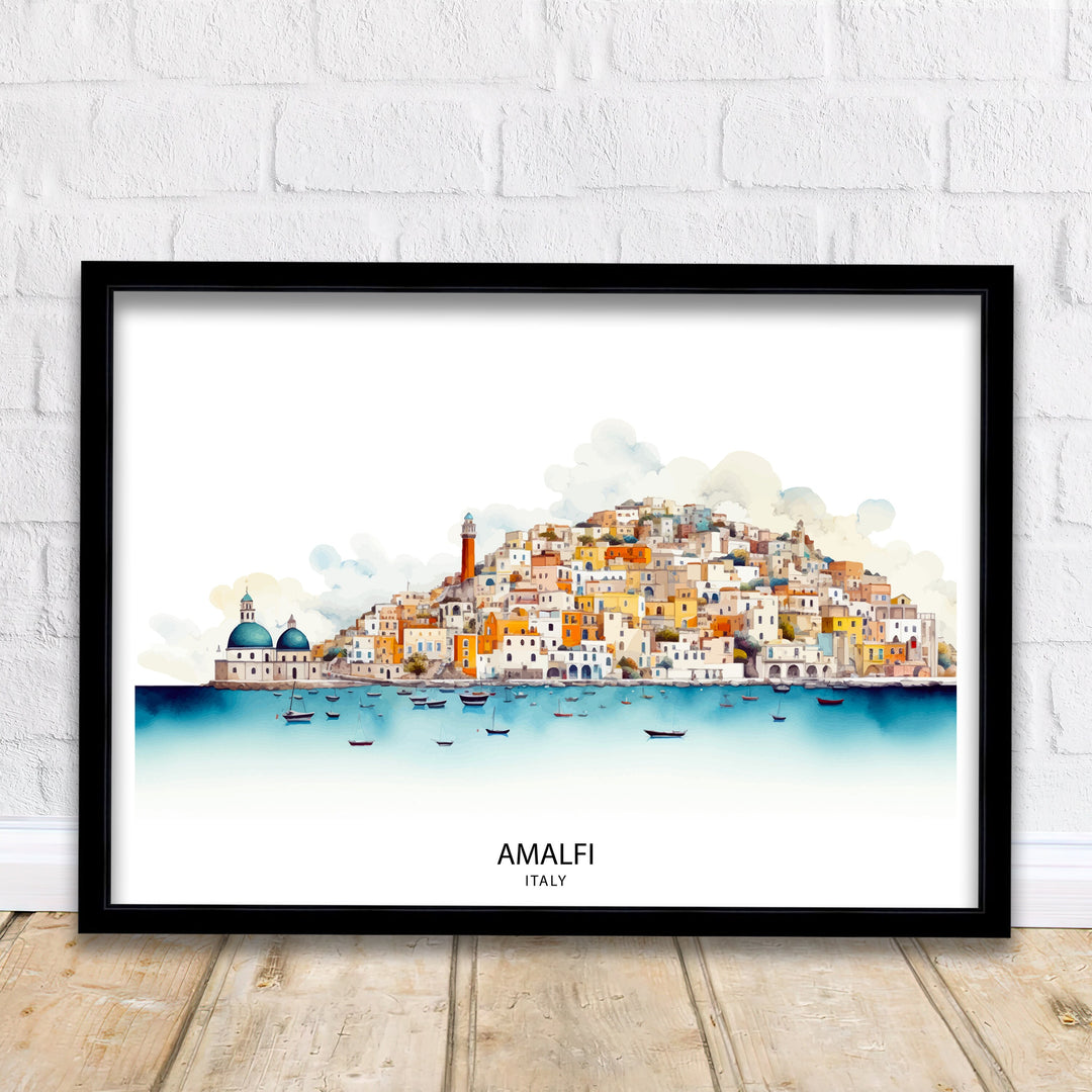 Amalfi Skyline Art Poster Italian Seaside Poster Amalfi Skyline