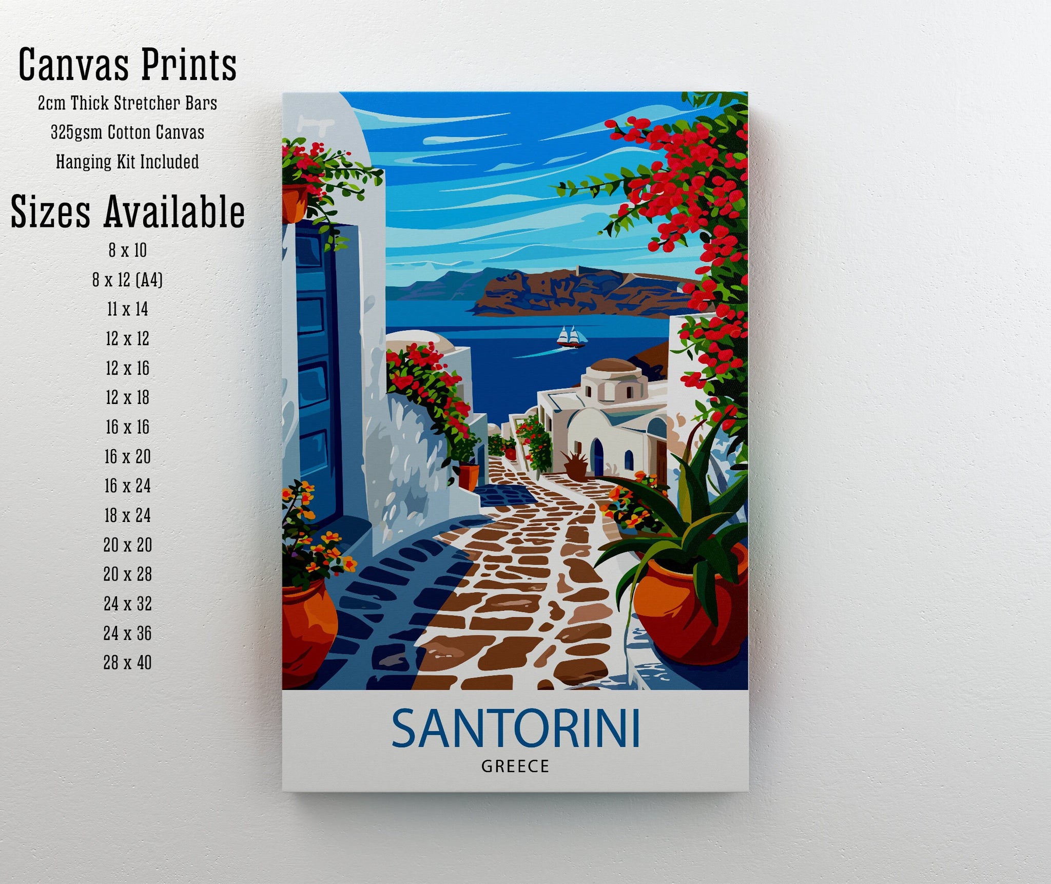 Santorini Greece Travel Print Santorini Wall Decor Santorini Island Poster Greece Travel Prints Santorini Art Print Santorini Illustration